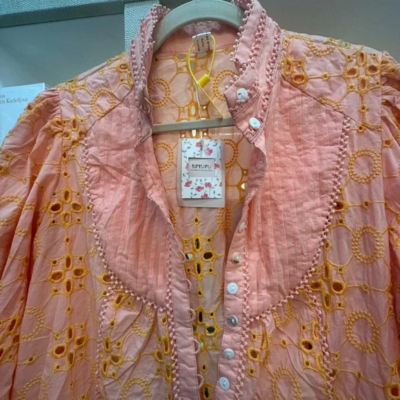 IC COLLECTION Peach and Yellow Embroidered Top - Picture 6 of 8